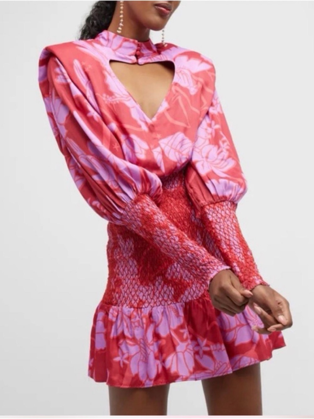 FARM Rio Living Nature Heat-Cutout Smocked Mini Dress Size Snall